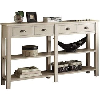 Acme Galileo 4 Drawers Wooden Console Table with 2 Shelves in Cream