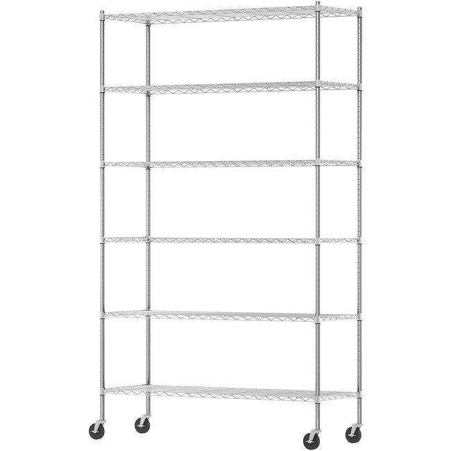 Furinno Wayar Metal Storage Shelf Rack, 6 Tiers, 48-Inch Taller, Stainless Steel
