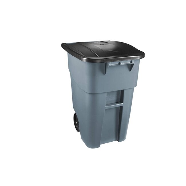 Rubbermaid Commercial Products FG9W2700GRAY Brute Rollout Heavy-Duty Wheeled Trash/Garbage Can, 50-Gallon, Gray