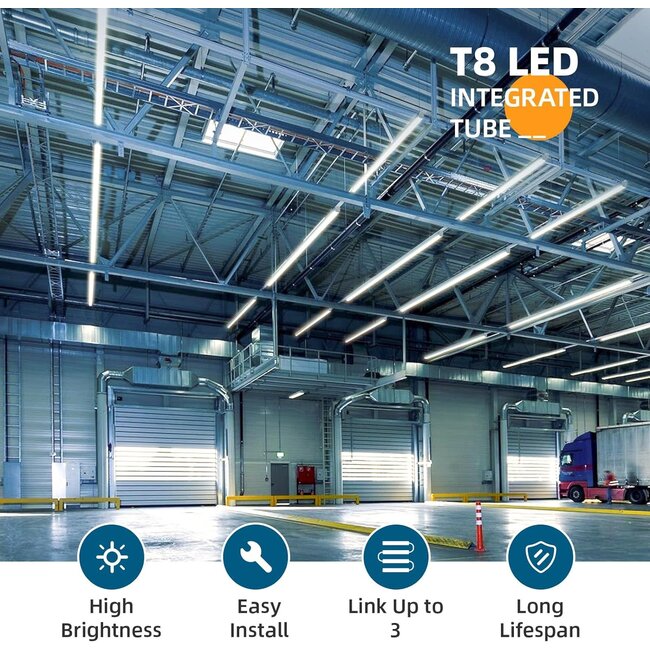 Barrina 8FT LED Shop Light, 100W 15000LM 5000K, Clear Cover Linkable LED Tube Lights, V Shape Integrated T8 LED Lighting, LED Ceiling Lights for Garage, Warehouse, Workshop, ETL Listed, 12 Pack
