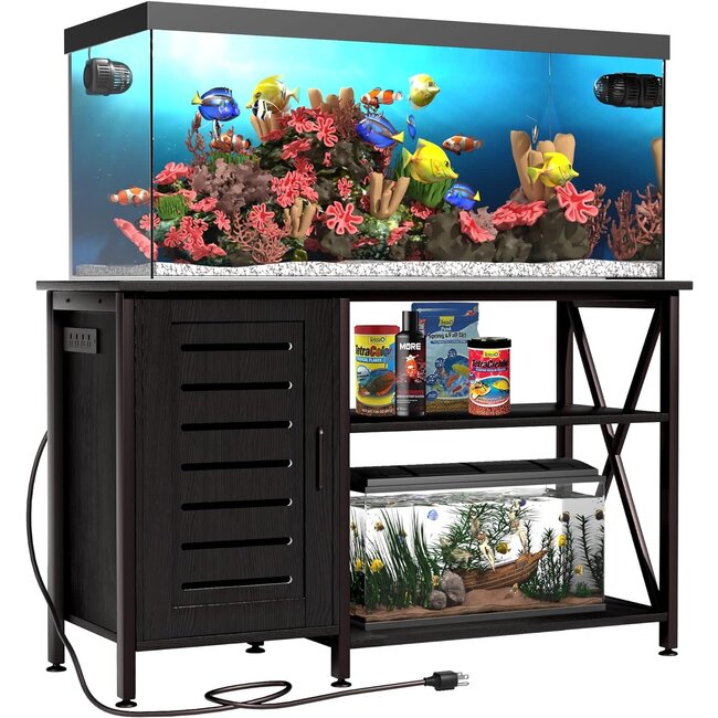 Herture 55-75 Gallon Fish Tank Stand, Aquarium Stand with Power Outlets and  Cabinet for Fish Tank Accessories Storage, Heavy Duty Metal Frame, 52  L*19.68 W Tabletop, 1200LBS Capacity, Black PG05YGB - Amazing