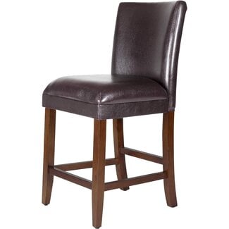 Homepop Home Decor | Classic Counter Height Bar Stools | Faux Leather 24 Inch Bar Stools | Decorative Home Furniture (Brown Faux)