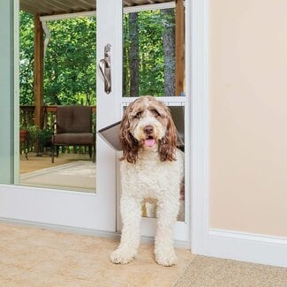 PetSafe 1-Piece Sliding Glass Pet Door for Dogs & Cats - Adjustable Height 75 7/8" to 80 11/16" X-Large, White, No-Cut Install, Aluminum Patio Panel Insert, Great for Renters or Seasonal Installation