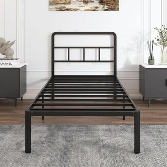 Riwanca 14 Inch King Size Bed Frame with Headboard, No Box Spring Needed, Heavy Duty Black Metal Platform Mattress Foundation with Round Corners, Non-Slip Noise Free, Under Bed Storage Space