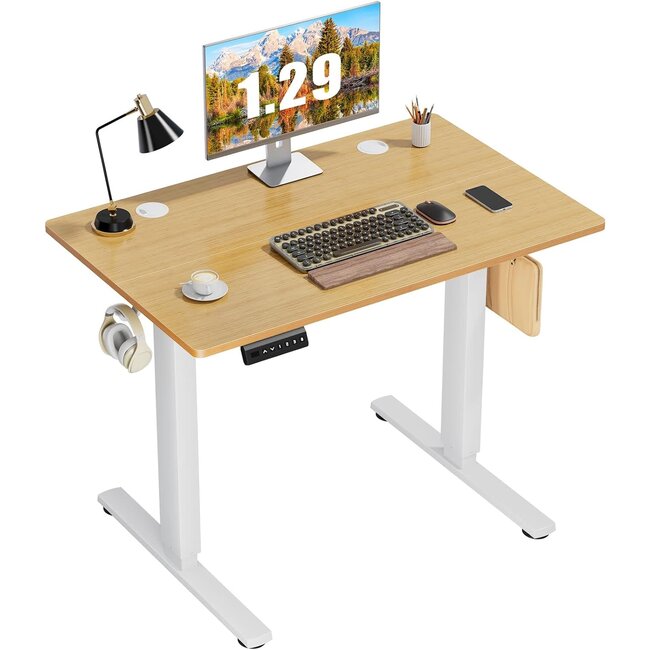 Sweetcrispy Electric Standing Desk Adjustable Height, 40 x 24 inch Stand up Sit Stand Desk with Spliced Board, Ergonomic Home Office Rising Table Computer Workstation Gaming Work Desk, Oak