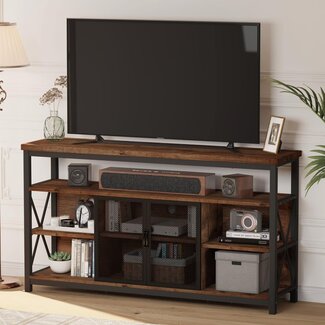 BON AUGURE Tall TV Stand for TVs up to 65 Inch, Industrial Entertainment Center with Storage Cabinet, Farmhouse Wood TV Console for Living Room and Bedroom (32 Inch High, Rustic Oak)