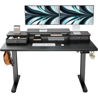 ErGear Electric Standing Desk with Double Drawers, 55x28 Inches Adjustable Height Sit Stand Up Desk, Home Office Desk Computer Workstation with Storage Shelf, Black