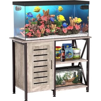 Herture 40-50 Gallon Fish Tank Stand, Aquarium Stand with Cabinet Accessories Storage, Heavy Duty Metal Frame, 40.55" L*18.89" W Tabletop, 850LBS Capacity, Grey PG02YGZ