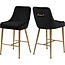 Meridian Furniture Owen Collection Modern | Contemporary Velvet Upholstered Counter Stool with Polished Gold Metal Legs, Set of 2, 23" W x 21" D x 40" H, Black