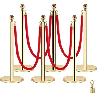Rengue Red Carpet Ropes and Poles,5 ft/1.5 m Velvet Red Ropes,6pcs Crowd Control Barriers, 38In Stainless Steel Gold Stanchions Used for Theaters, Parties, Wedding, Exhibition,Ticket Offices