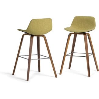 SIMPLIHOME Randolph 26 Inch Mid Century Modern Bentwood Counter Height Stool (Set of 2) in Acid Green Linen Look Fabric, For the Dining Room and Kitchen