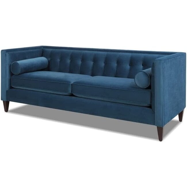 Jennifer Taylor Home, Sofa, Satin Teal, Velvet, Hand Tufted, Hand Painted and Hand Rub Finished Wooden Legs