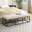 24KF Upholstered Tufted Long Bench Seats with Metal Frame Leg, Linen Bench Ottoman with Padded Seat-Ivory