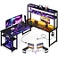 AODK L Shaped Gaming Desk with Hutch & Power Outlets & LED Strip & Monitor Stand, 59" Reversible Computer Desk with Storage Shelves, Corner Desk for Home Office, Black
