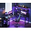 AODK L Shaped Gaming Desk with Hutch & Power Outlets & LED Strip & Monitor Stand, 59" Reversible Computer Desk with Storage Shelves, Corner Desk for Home Office, Black