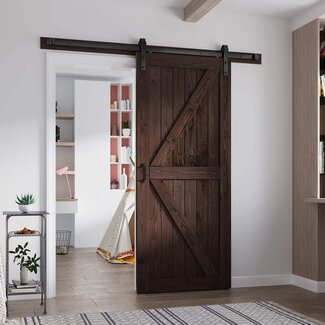 FREDBECK 36in x 84in Brown Barn Door with 6.6ft (79inch) Barn Door Hardware Track Kit and Handle Included, Double Surfaces,Simple Assembly is Required,K-Frame,Coffee