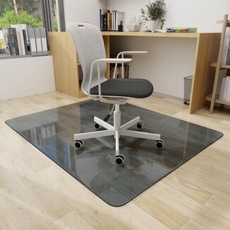 GLSLAND Office Chair Mat, 46" x 55" Tempered Glass Floor Mat for Office Chair on Carpet, 1/5" Thick Computer Floor Mat with 4 Anti-Slip Pads, Blue & Grey