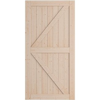 SmartStandard 42in x 80in Sliding Barn Wood Door Pre-Drilled Ready to Assemble, DIY Unfinished Solid Spruce Wood Panelled Slab, Interior Single Door Only, Natural, K-Frame (Fit 7FT-8FT Rail)