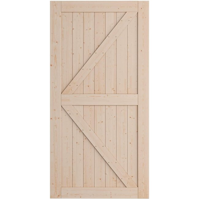 SmartStandard 42in x 80in Sliding Barn Wood Door Pre-Drilled Ready to Assemble, DIY Unfinished Solid Spruce Wood Panelled Slab, Interior Single Door Only, Natural, K-Frame (Fit 7FT-8FT Rail)