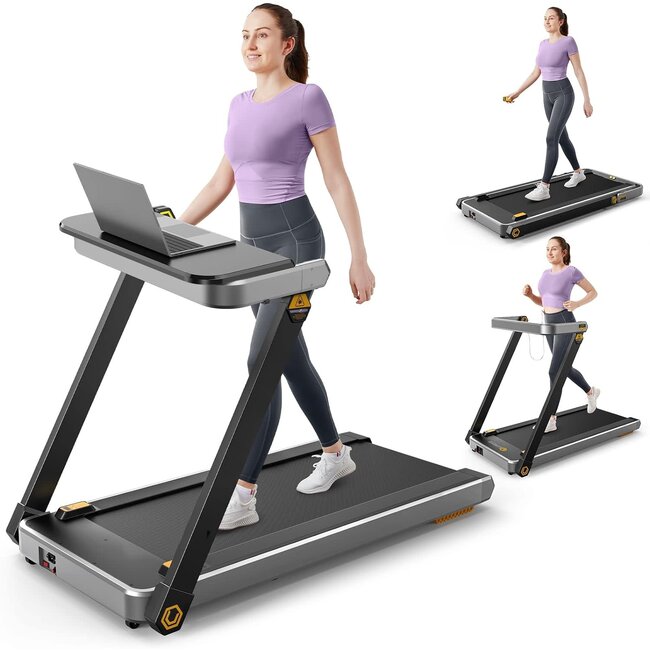 UREVO Treadmill with Desk, 3 in 1 Foldable Treadmill with Removable Desk, Install Free Under Desk Treadmill, 3HP Powerful Desk Treadmill for Office with Remote, Folding Treadmill in 2s Folding