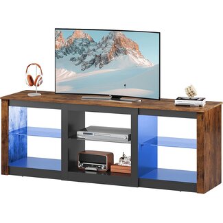 WLIVE TV Stand with LED Lights for TVs up to 65 inch, Entertainment Center with Glass Shelves, Modern TV Stand for Living Room, Entertainment Console with Storage, Rustic Brown