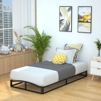 Amazon Basics Metal Platform Bed Frame with Wood Slat Support, Twin, Black, 74.5 x 38 x 7.5 inches (LxWxH)