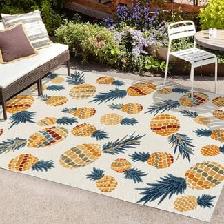 JONATHAN Y AMC117A-5 Ananas Bold Pineapple High-Low Indoor Outdoor Area Rug, Tropical Coastal Casual Easy Cleaning,Bedroom,Kitchen,Backyard,Patio,Non Shedding, 5 X 8, Orange/Navy
