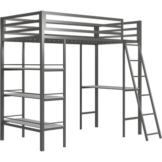 Little Seeds Nova Metal Bed w/Shelves, Twin Bunk, Gunmetal Gray Loft,