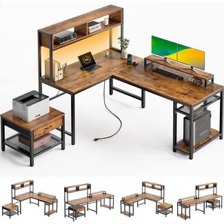 Marsail L-Shaped Computer Desk, Large, Rustic Brown