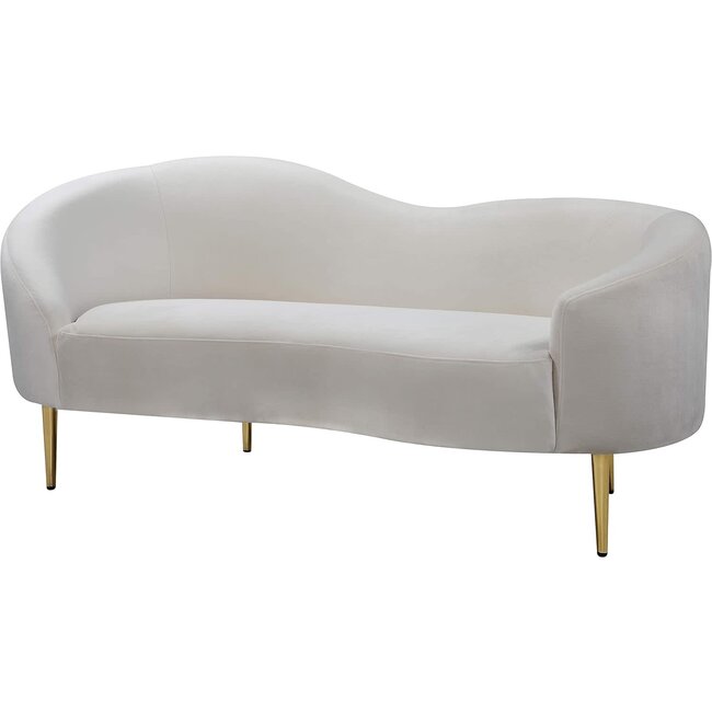 Meridian Furniture Ritz Collection Modern | Contemporary Velvet Upholstered Loveseat with Sturdy Metal Legs in Rich Gold Finish, Cream, 67" W x 31.75" D x 30.5" H
