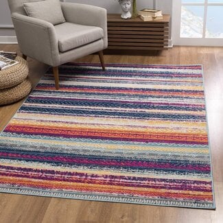RUG BRANCH Savannah Contemporary Boho Blue Rust Indoor Area Rug for Living Room, Bedroom, Dining Room, and Kitchen - 8' x 10' (7'9" X 10'9")