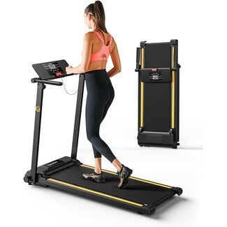 UREVO URTM006 Mini Folding Treadmill with 12 HIIT Modes for Home Office, Treadmills, 48x26x5.5in, Yellow