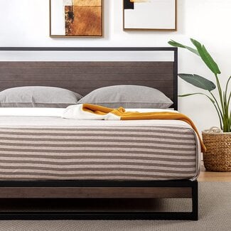 ZINUS Suzanne 37 Inch Bamboo and Metal Platform Bed Frame / Solid Steel Construction / No Box Spring Needed / Wood Slat Support / Easy Assembly, Grey Wash, Full