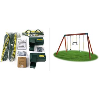 Eastern Jungle Gym DIY Swing Set Hardware Kit with Easy 1-2-3 A-Frame Brackets, Swing Seats, Ring Trapeze Bar and All Assembly Hardware and Instructions - Wood Not Included