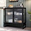 GAOMON Buffet Cabinet with Glass Doors, Sideboard Cabinet with Adjustable Shelves, Freestanding Glass Doors Storage Cabinet for Kitchen, Living Room, Dining Room, Black