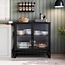 GAOMON Buffet Cabinet with Glass Doors, Sideboard Cabinet with Adjustable Shelves, Freestanding Glass Doors Storage Cabinet for Kitchen, Living Room, Dining Room, Black