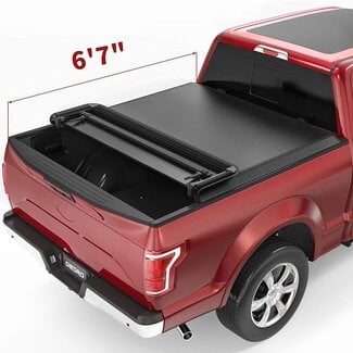 OEDRO Quad Fold Tonneau Cover Soft Four Fold Truck Bed Covers Compatible with 2015-2024 Ford F-150 F150 (Excl. Raptor Series), Styleside 6.5 Feet Bed