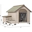 AWQM Wooden Dog House Outdoor Indoor for Small Medium Dogs,Outdoor Pet Kennel with 2 Bowls/Open Roof/Elevated Floor,Weatherproof Puppy House,Cream