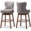 Baxton Studio Gradisca Modern and Contemporary Brown Wood Finishing , Grey Fabric Button-Tufted Upholstered Swivel Barstool 2 pk