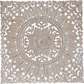 Deco 79 Wooden Floral Home Wall Decor Intricately Carved Wall Sculpture with Mandala Design, Wall Art 48" x 2" x 48", Brown