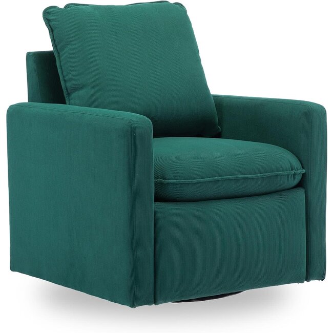 Dxacvkc 29" W Swivel Barrel Sofa Chair, 360 Degree Modern Swivel Chair, Simple Accent Armchair with Wide Upholstered and Pillow for Bedroom, Living Room, Emerald