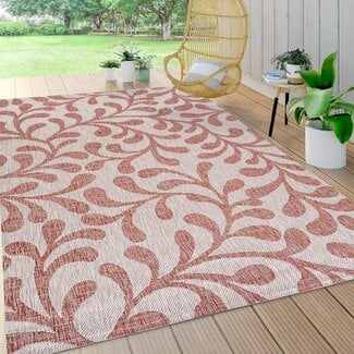 JONATHAN Y SMB117B-5 Vine All Over Indoor Outdoor Area Rug Bohemian Coastal Easy Cleaning Bedroom Kitchen Backyard Patio Non Shedding, 5 X 8, Red/Beige