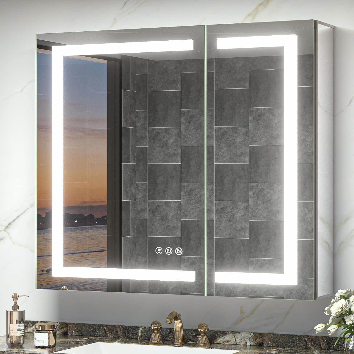 TokeShimi 36x32 Mirror Medicine Cabinet with Light and Electrical 