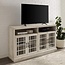 Walker Edison Classic Glass Door Universal TV Stand for TV's up to 64" Flat Screen Living Room Storage Cabinet Doors and Shelves Entertainment Center, 58 Inch, White Oak
