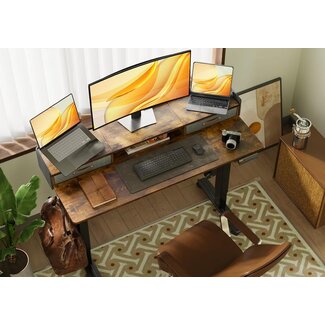 Claiks Standing Desk with Drawers, Stand Up Electric Standing Desk Adjustable Height, Sit Stand Desk with Storage Shelf and Splice Board, 55 Inch, Rustic Brown