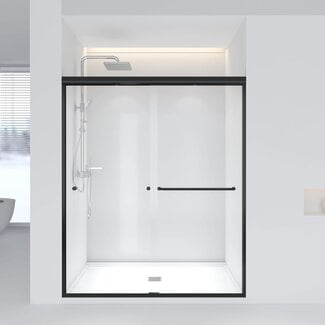 ENSO SENKA Shower Doors 60" W X 72" H Semi Frame Double Sliding Bathroom Glass Shower Door, 1/4" (6MM) Thick Clear SGCC Tempered Glass, Matte Black
