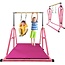 GLANT Gymnastics Bar for Kids with Ring Set, 8 Heights Adjustable Easy Folding Gymnastic Training Bar Kids Monkey Horizontal Bars - Max Load 300LBS (Light Pink-MAT)