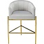 Iconic Home Cyrene Counter Stool Chair Velvet Upholstered Shelter Arm Shell Design 3 Legged Gold Tone Solid Metal Base Modern Contemporary, SILVER