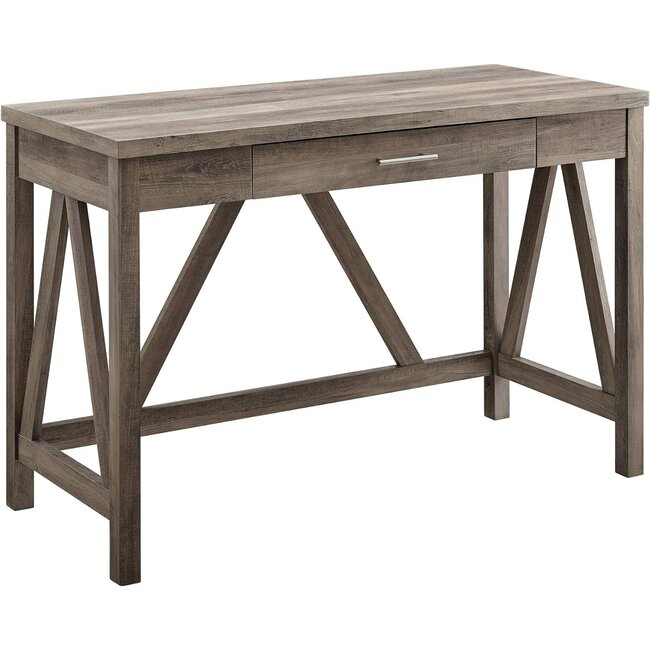 Walker Edison Rustic Farmhouse Wood Computer Writing Desk Home Office Workstation Small, 46 Inch, Grey