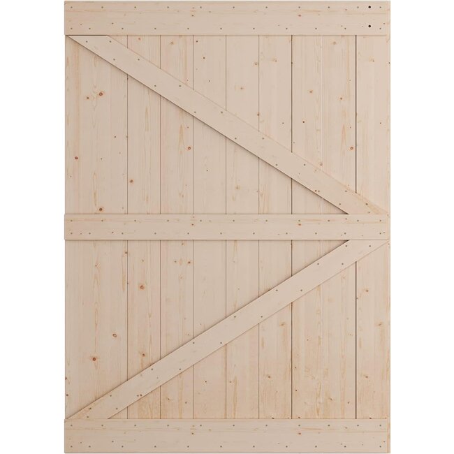 SmartStandard 60in x 84in Sliding Barn Wood Door Pre-Drilled Ready to Assemble, DIY Unfinished Solid Spruce Wood Panelled Slab, Interior Single Door, Natural, Frameless K-Shape (Fit 10FT Rail)